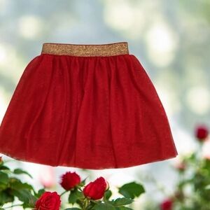 Skirt Party time skirt size XS 4-5 girls sparkle Red & gold stretchy w…